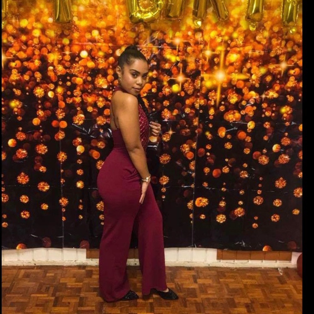 Boohoo burgundy jumpsuit